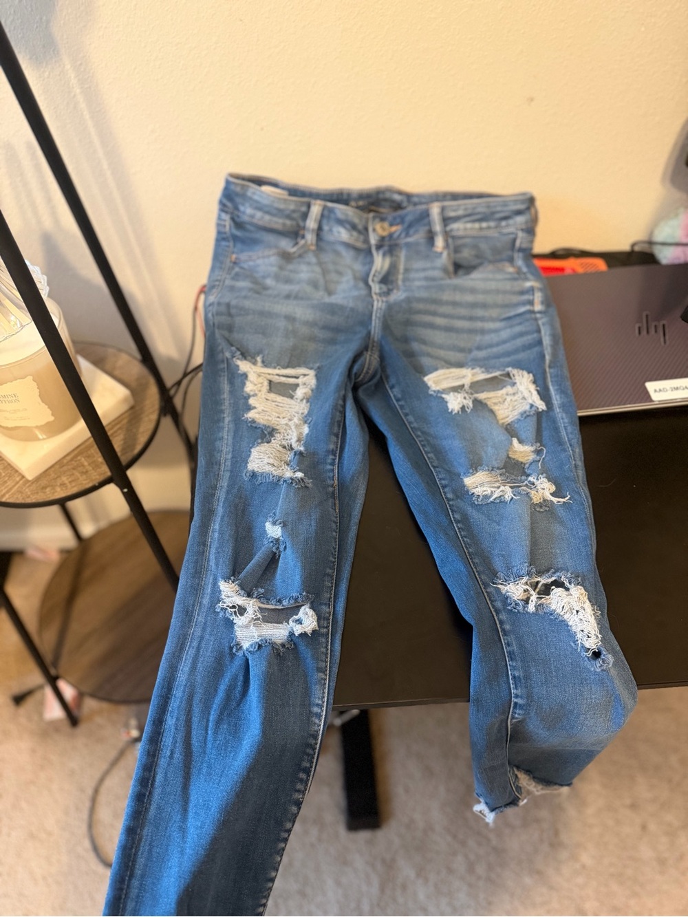 American Eagle Outfitters Distressed Blue Ripped Skinny Jeans